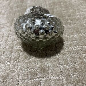 Karma Hobnail Drop Glass Ornament Silver Mercury 4”